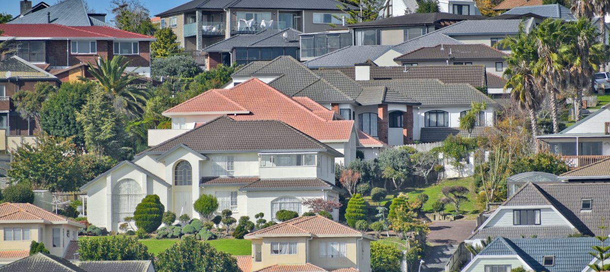 Closeup shot of residential houses on Highland Park in Los Angeles